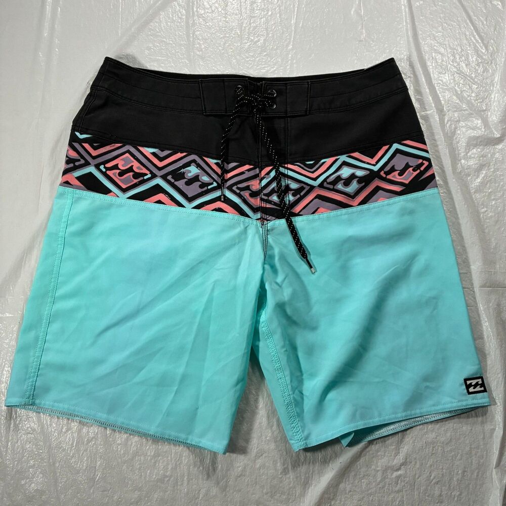 Billabong Board Shorts Mens 30 Recycler Pro Black Blue 8" Surf Beach